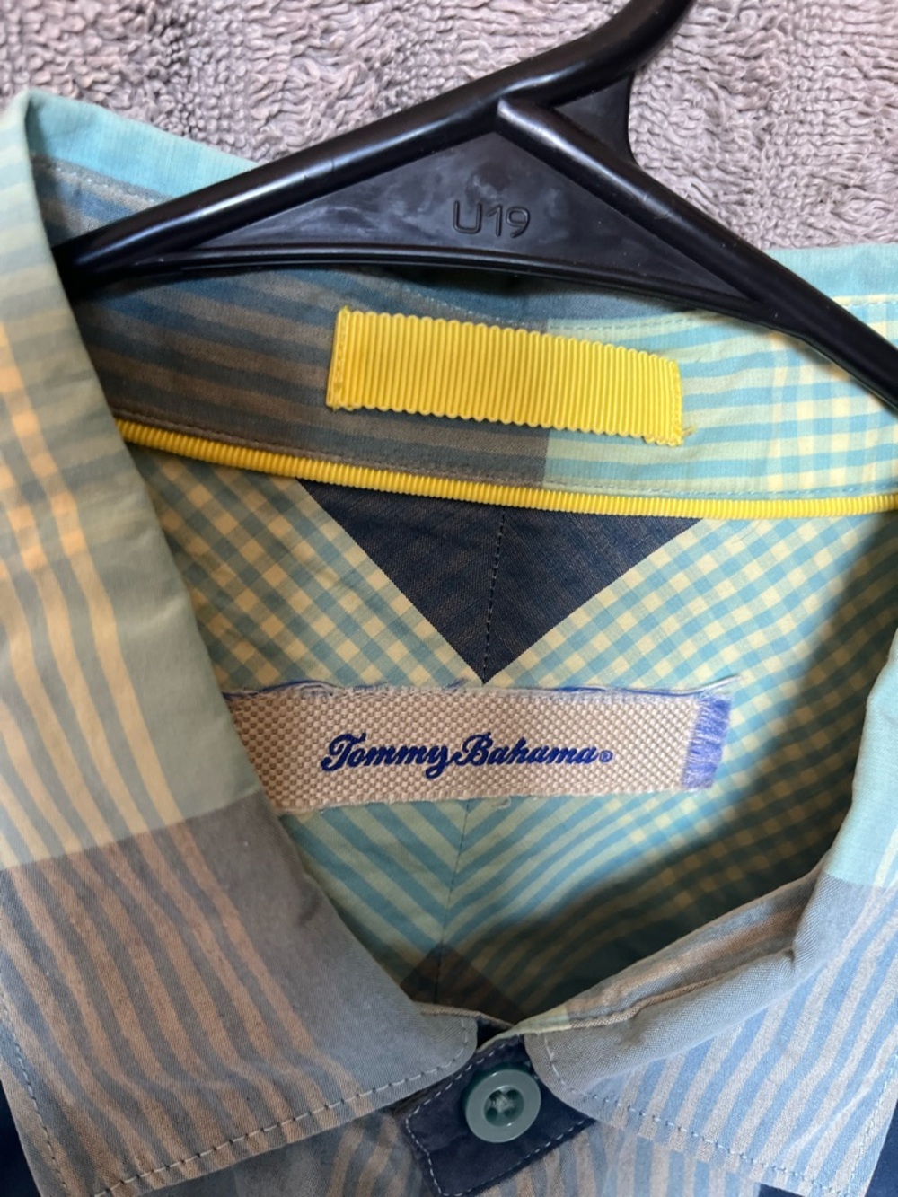 Tommy Bahama Aqua & Yellow Gingham-Trim Button Shirt